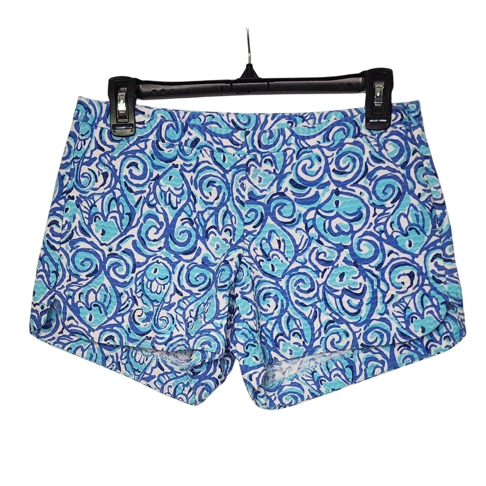 Lilly Pulitzer Blue fish Adie Shorts Chasing Tail swirly ocean scene size 00